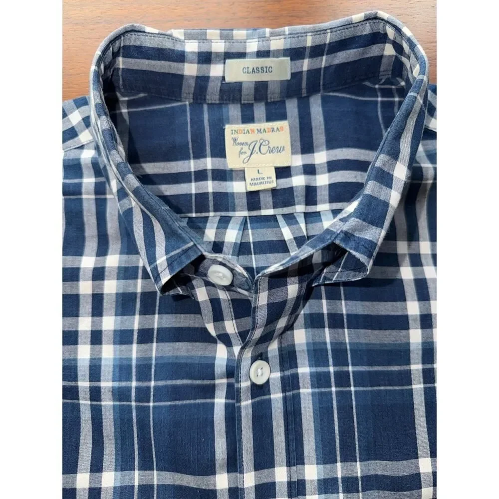 J.Crew Men's Classic Fit Indian Madras Blue/White Plaid - Size L